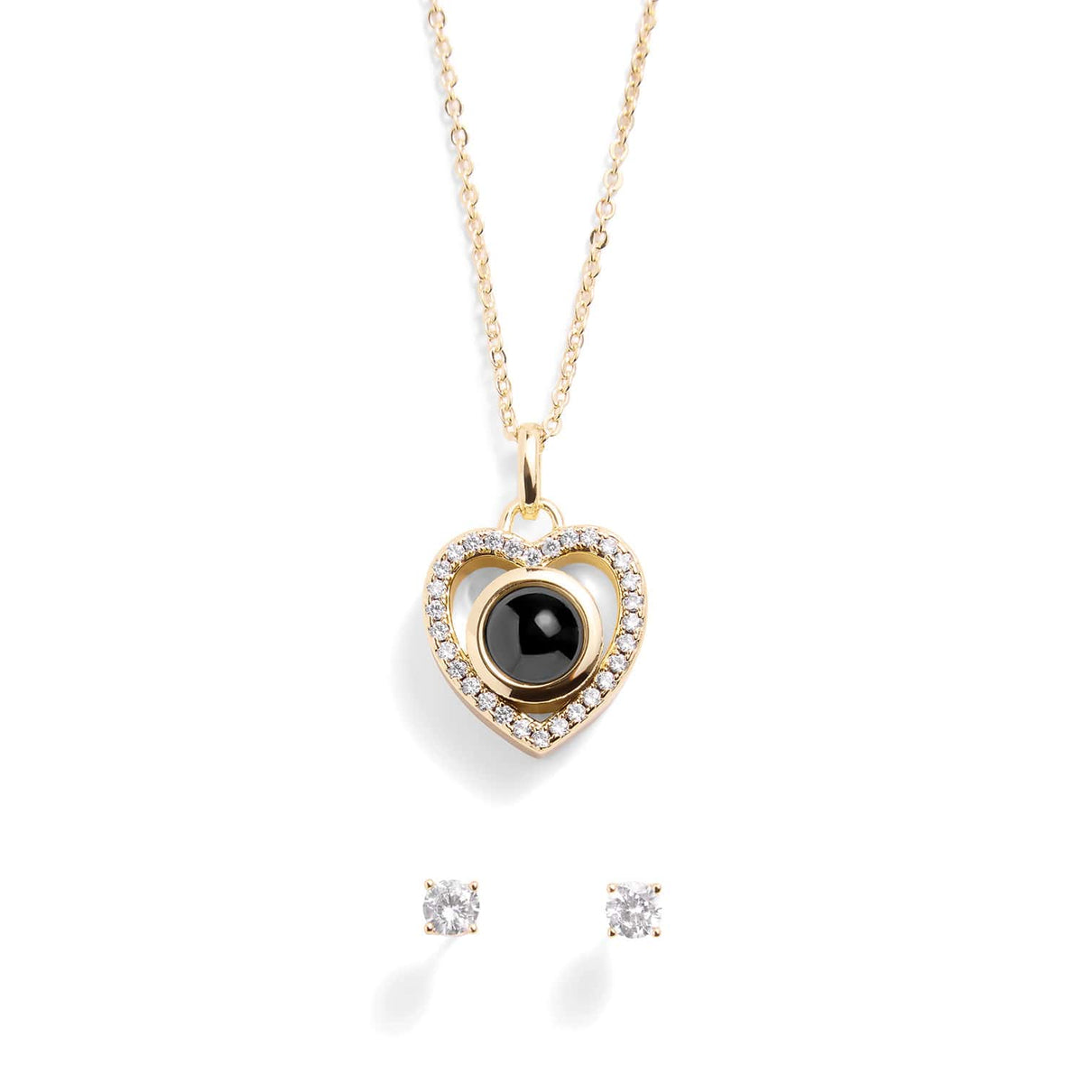 Personalized Pavé Heart Photo Necklace and Earring Gift Set