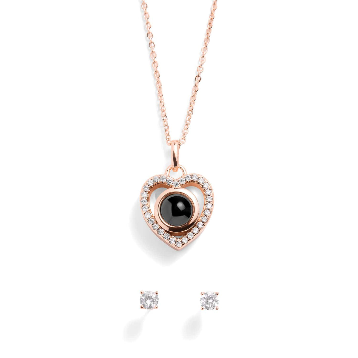 Personalized Pavé Heart Photo Necklace and Earring Gift Set